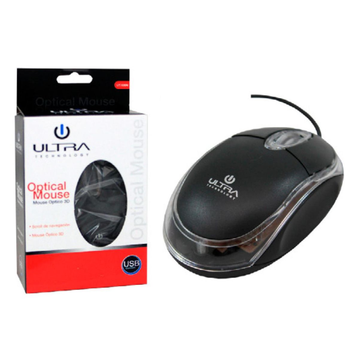 ULTRA - Mouse Alambrico Optico USB 3 Botones Negro 120UN Ultra