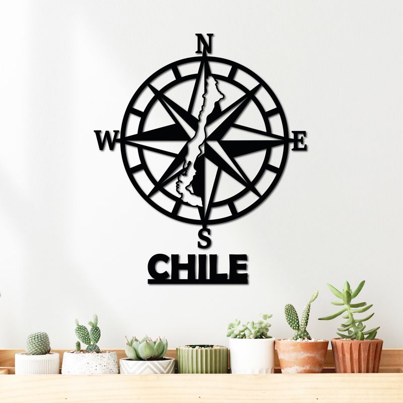 ELAB PROPIA - Cuadro Decorativo Brújula Mapa Chile - Madera Fun Republic