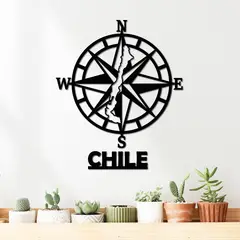 ELAB PROPIA - Cuadro Decorativo Brújula Mapa Chile - Madera Fun Republic