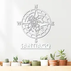 ELAB PROPIA - Cuadro Decorativo Brújula Mapa Santiago - Madera Fun Republic