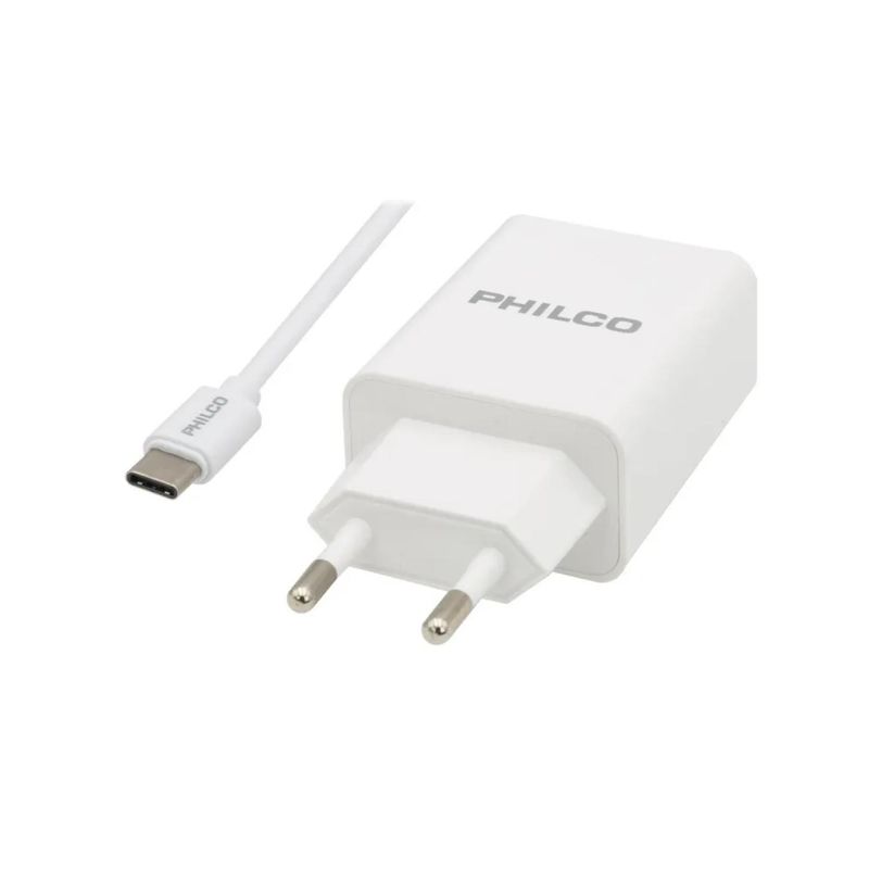 PHILCO - Cargador USB C Carga Rapida Inteligente 20W Blanco Philco