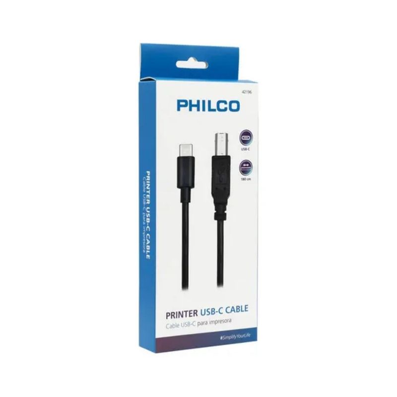 PHILCO - Cable De Impresora A USB C 1800cm Negro B42196 Philco