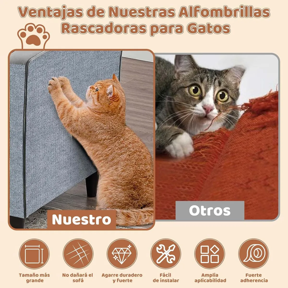 KUANGYE - Tapete Rascador Para Gatos Sofá Protector Adhesivo 40x300cm