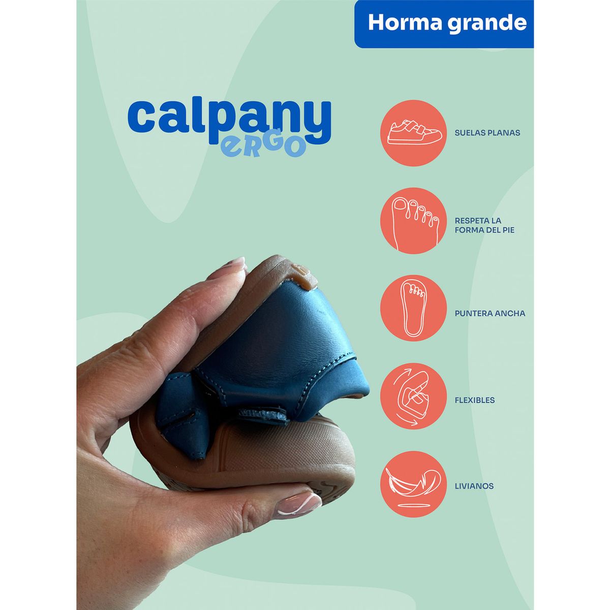 CALPANY - Sandalia Cuero Ergonómica Niño Kentucky Azul CALPANY