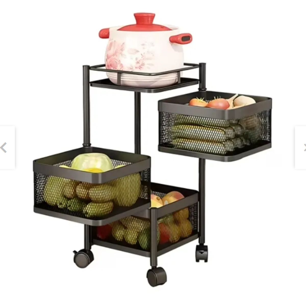 GENERICO - Carrito Verdulero Organizador 3 Cestas Metálico Negro