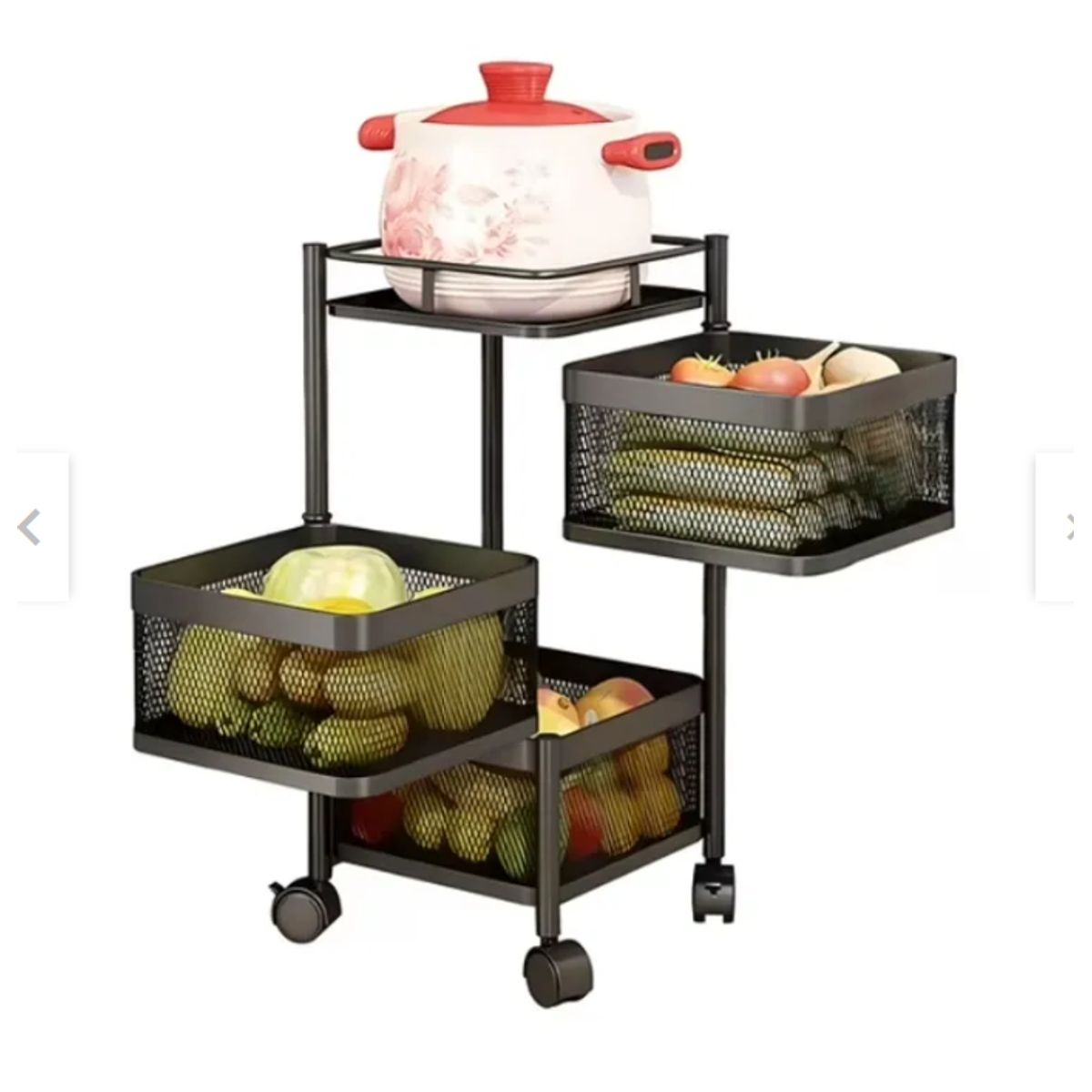 GENERICO - Carrito Verdulero Organizador 3 Cestas Metálico Negro