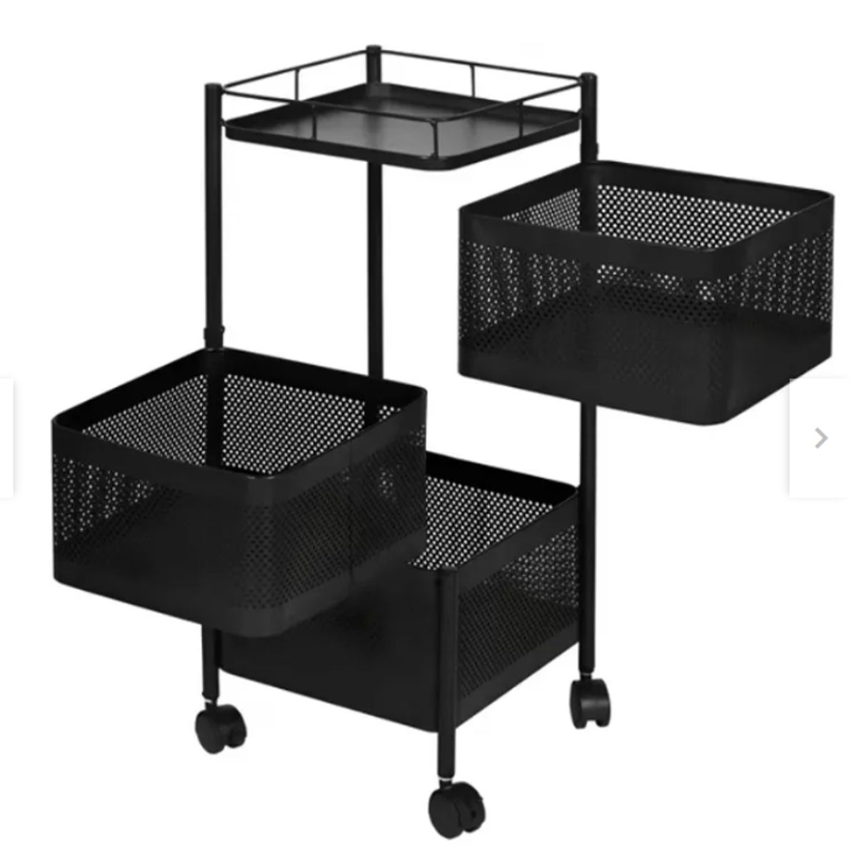 GENERICO - Carrito Verdulero Organizador 3 Cestas Metálico Negro