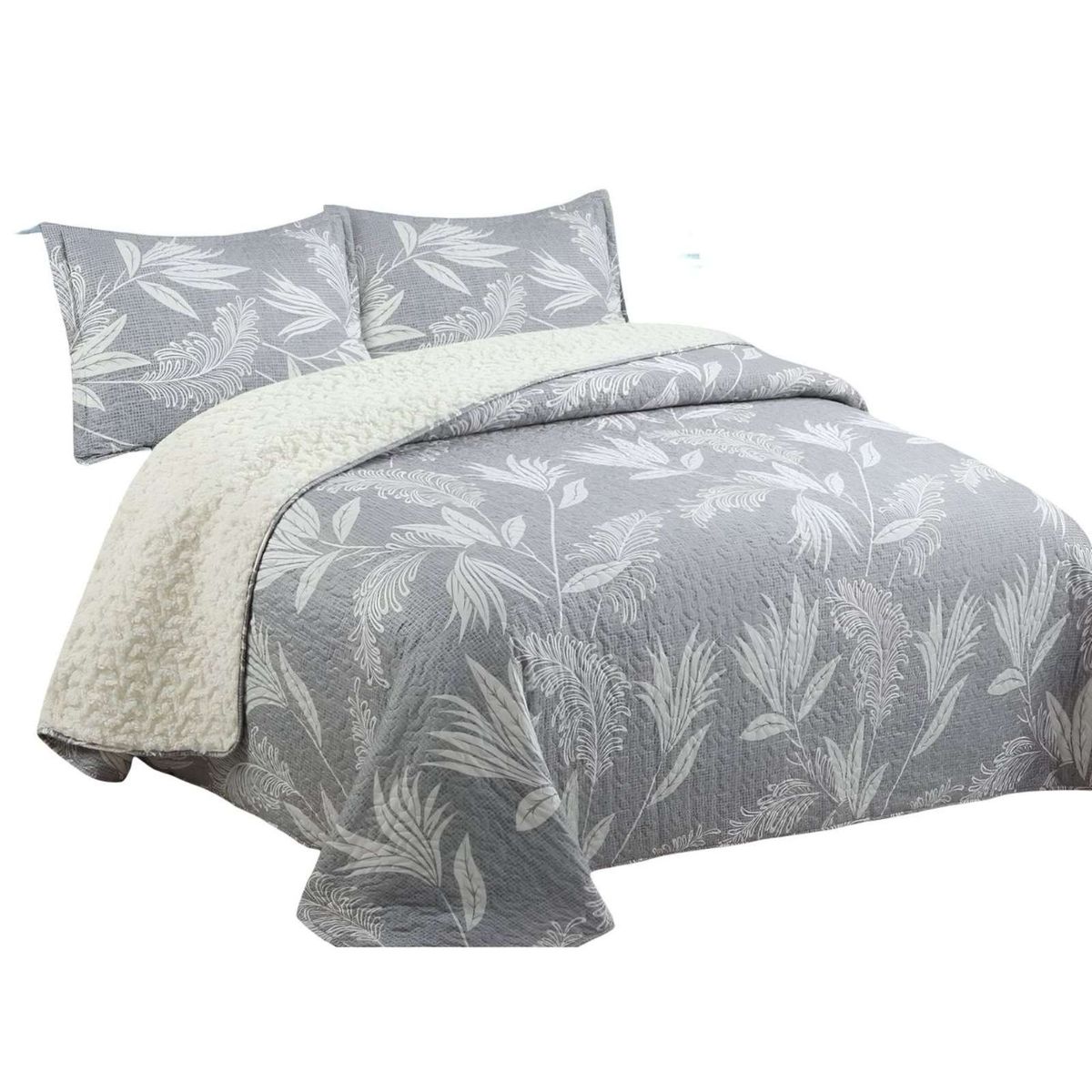 GENERICO - Quilt con sherpa 2 plaza gris 230 cm x 250 cm