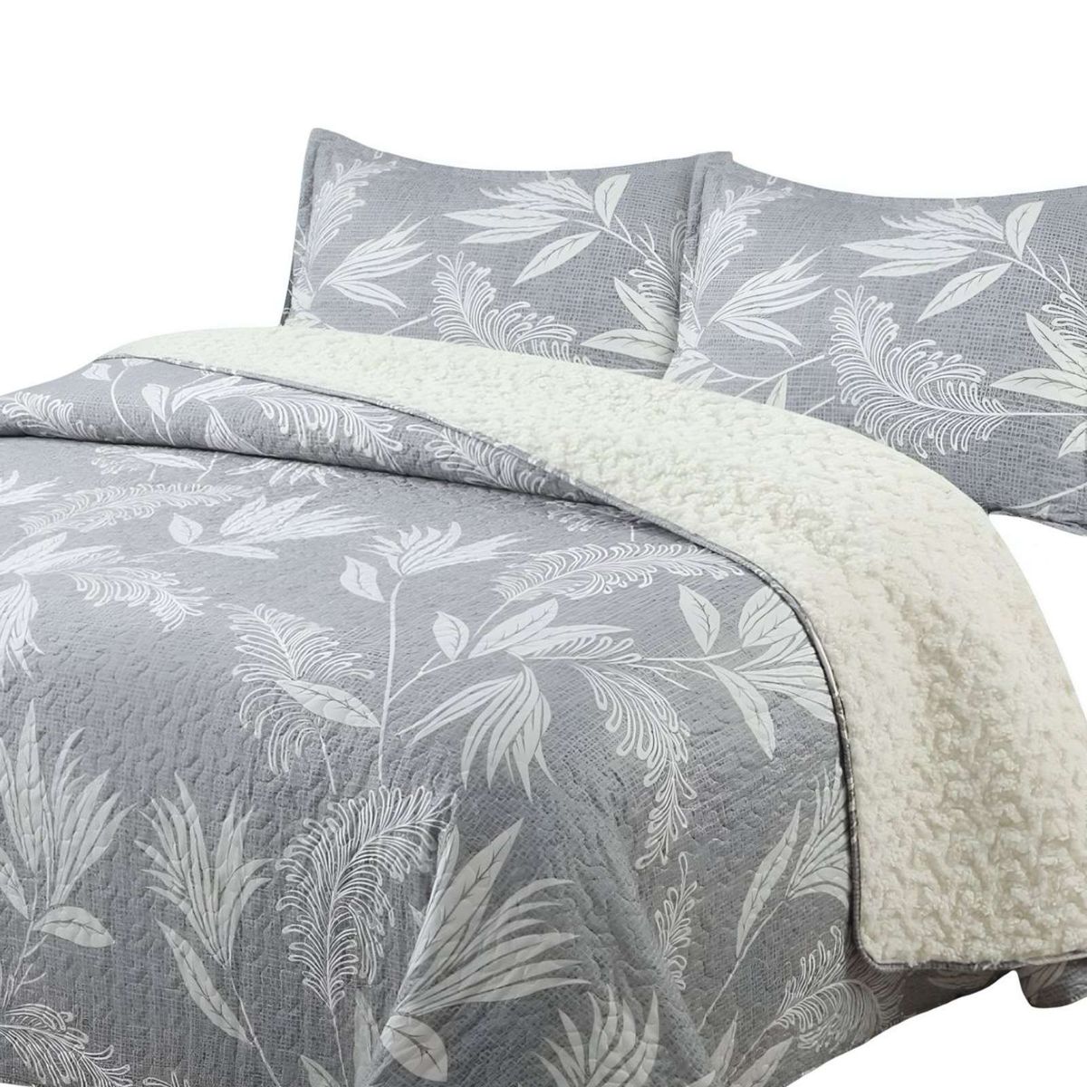 GENERICO - Quilt con sherpa 2 plaza gris 230 cm x 250 cm