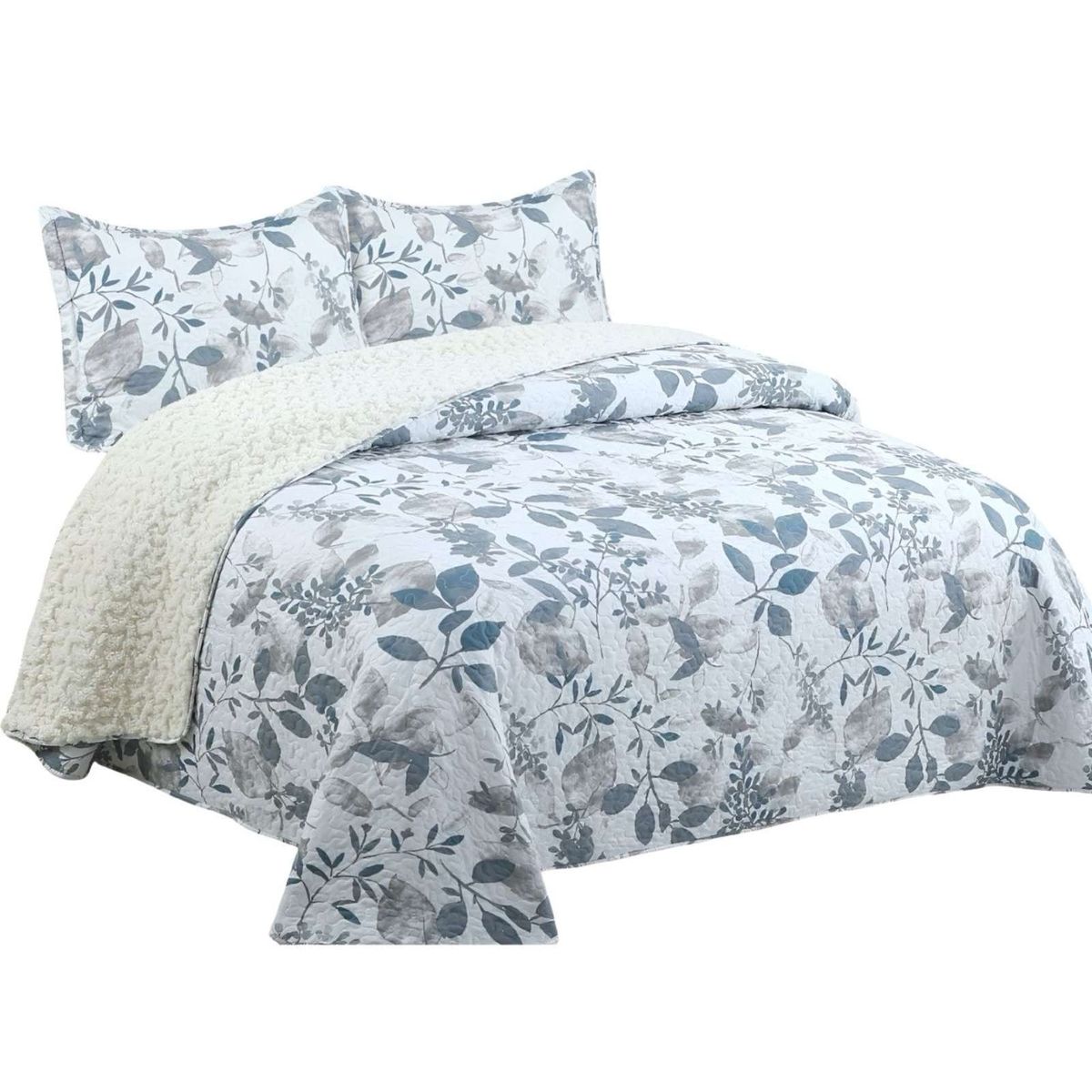 GENERICO - Quilt con sherpa 2 plaza blanco 230 cm x 250 cm