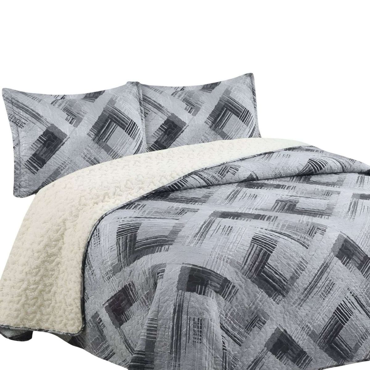 GENERICO - Quilt con sherpa plaza y media gris