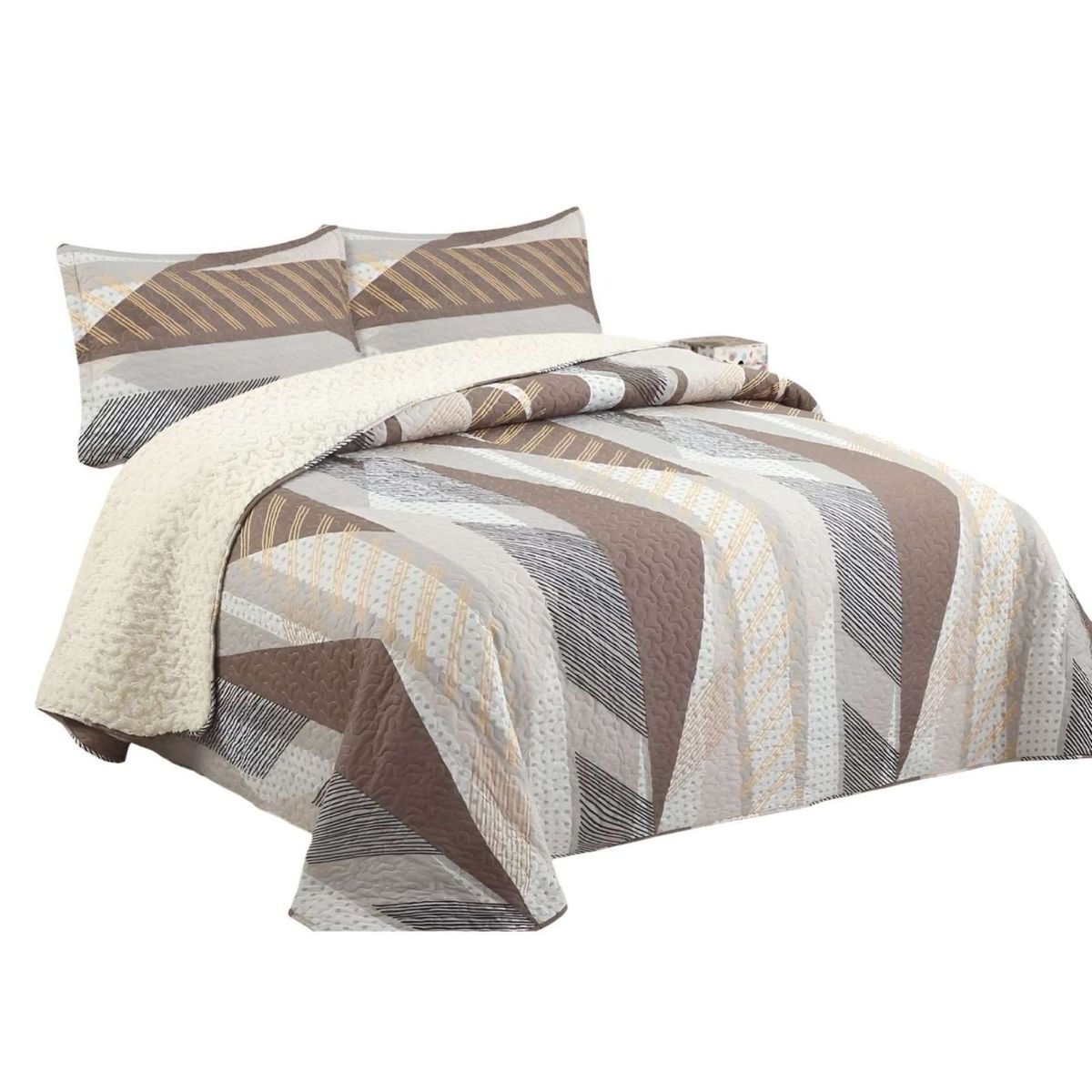 GENERICO - Quilt con sherpa plaza y media beige