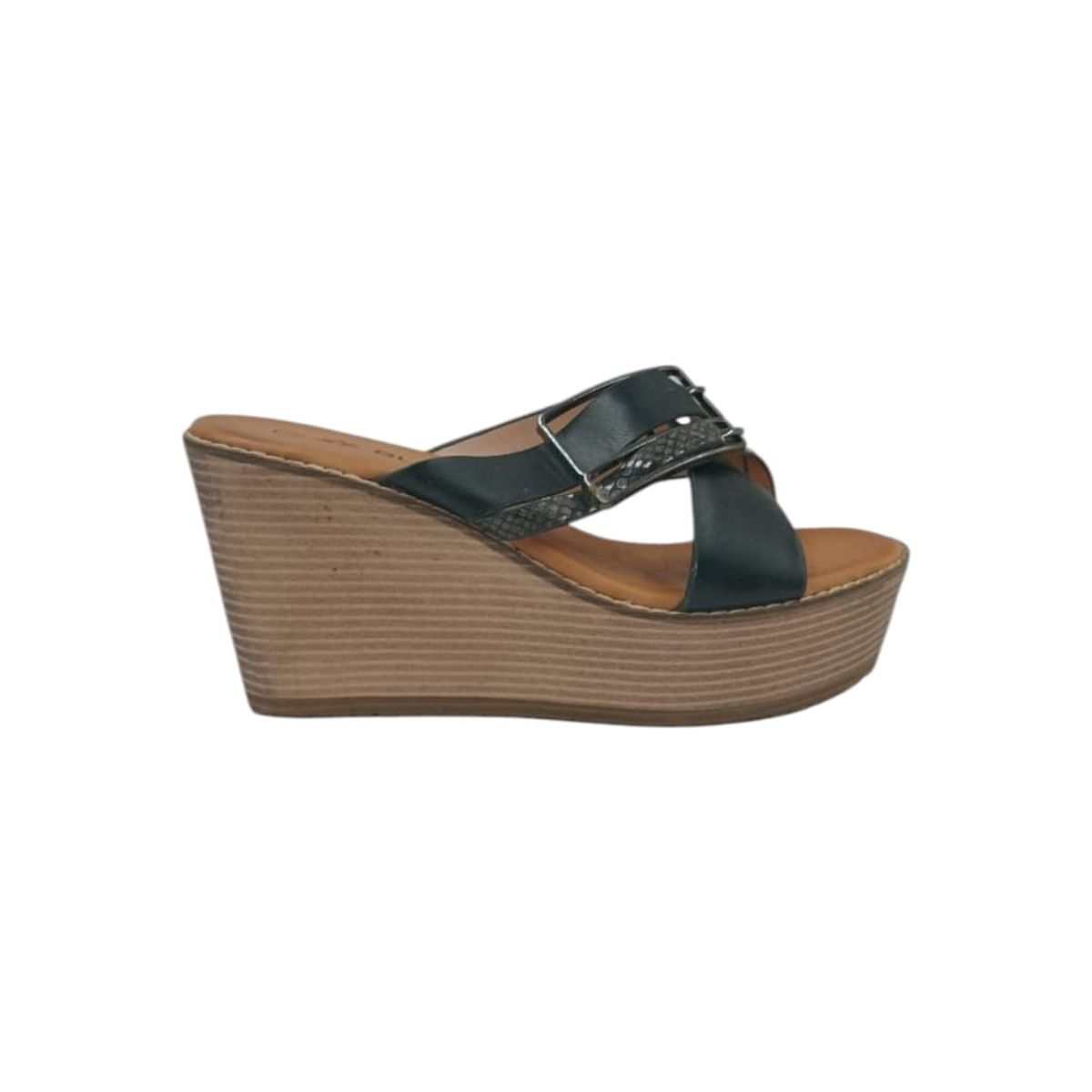 HERIEL - Sandalia Negra Cuña Mujer