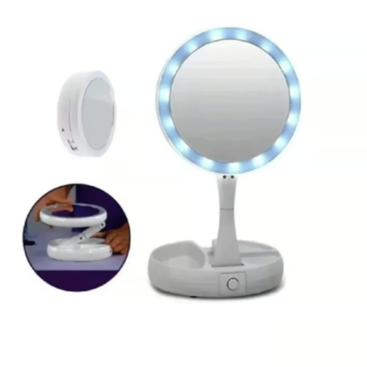 GENERICO - Espejo Con Luz Led Para Maquillaje Plegable Blanco