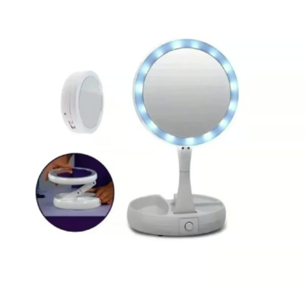 GENERICO - Espejo Con Luz Led Para Maquillaje Plegable Blanco