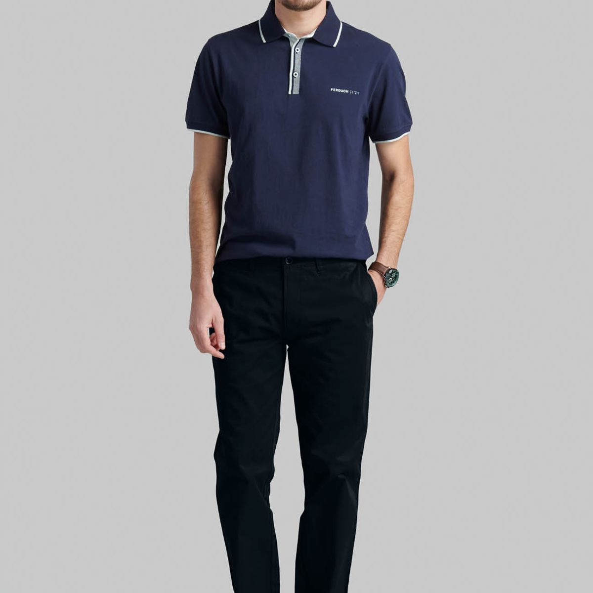 FEROUCH - Pantalón Twill Without Pleats L/31 Business Negro Ferouch