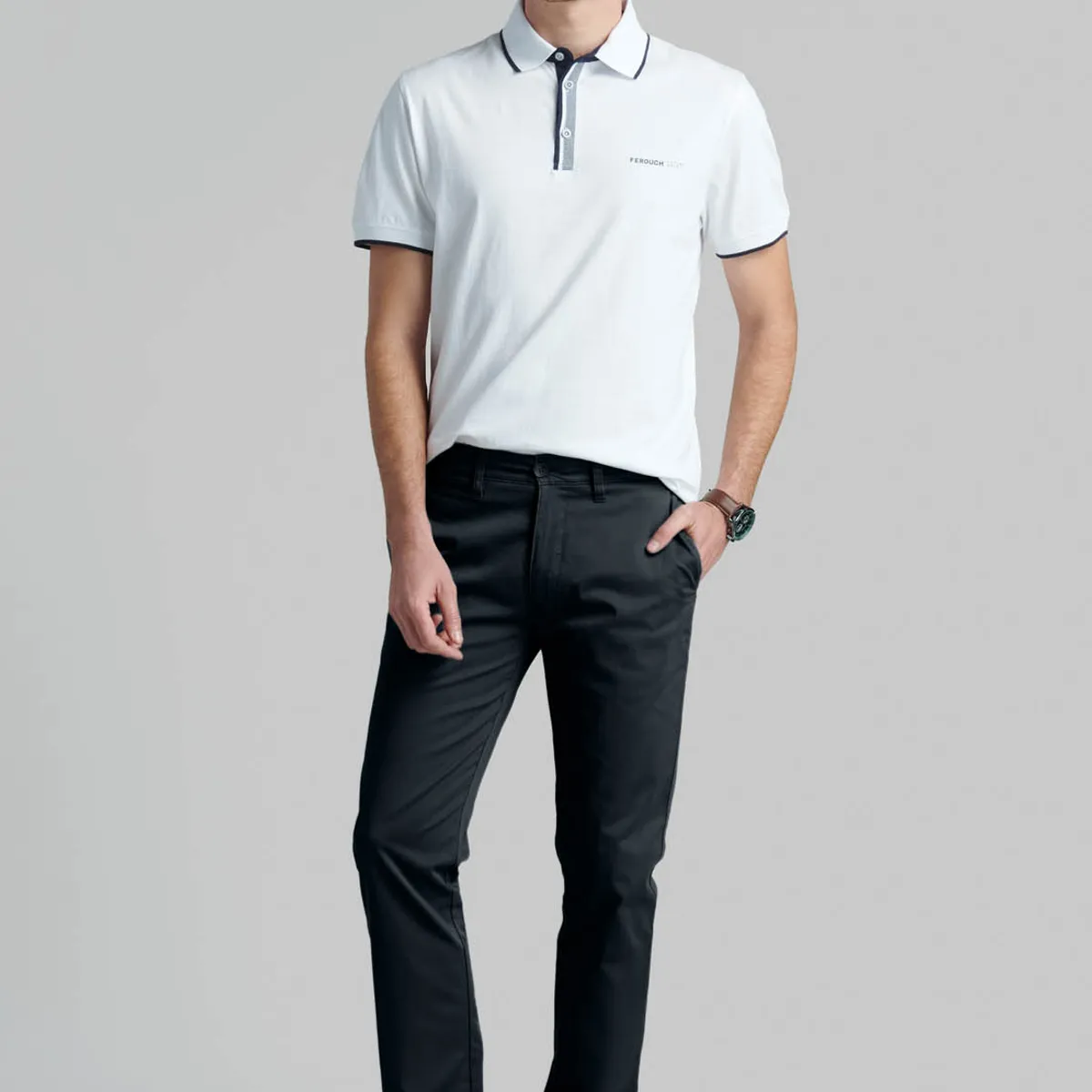 FEROUCH - Pantalón Twill Slim /31 Business Negro Ferouch