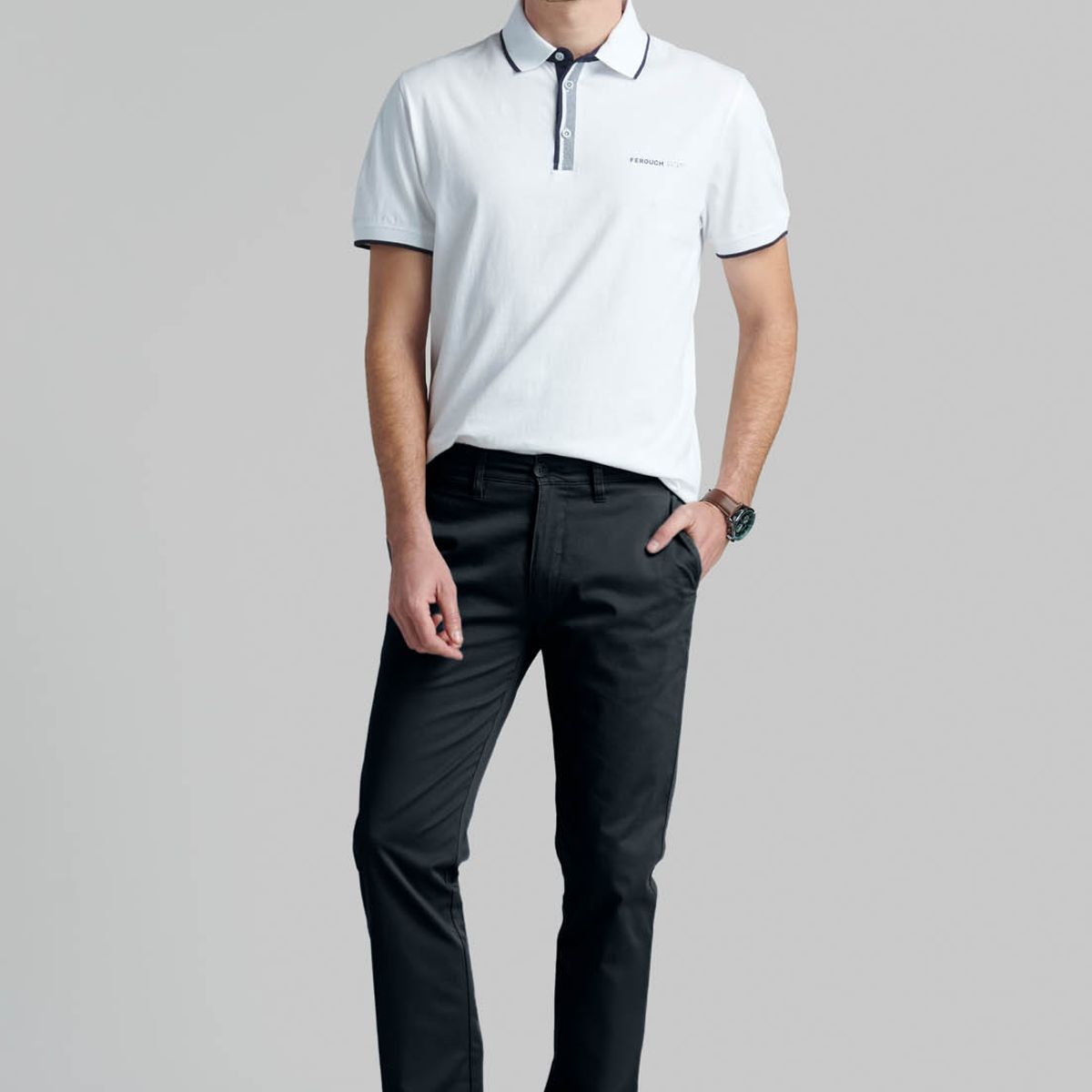 FEROUCH - Pantalón Twill Slim /31 Business Negro Ferouch