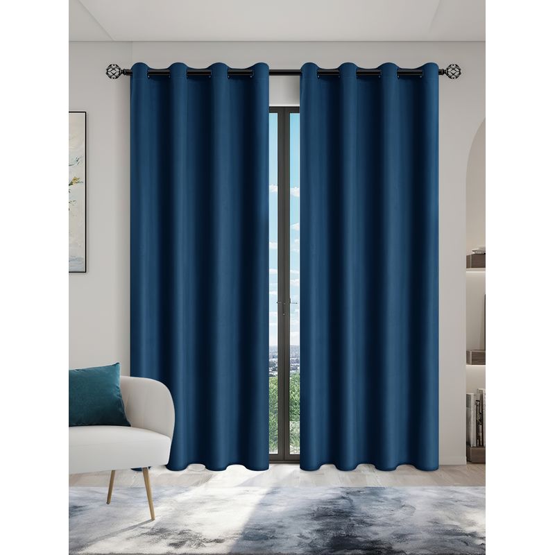 GENERICO - Cortina Blackout Engomada 132x220 2 Paños Tela Fresca - Azul