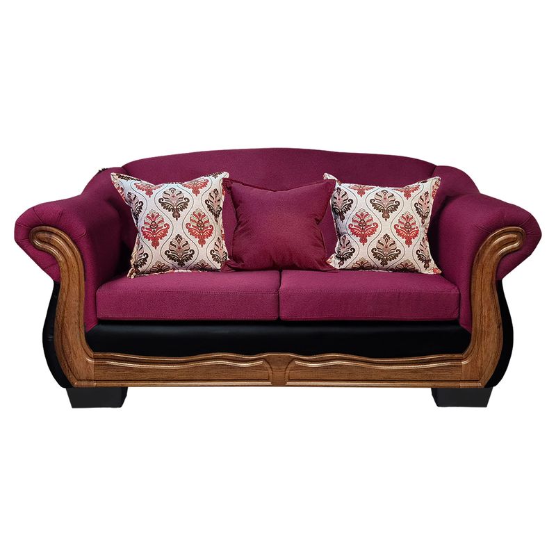 AMERICA DECORA - Sofá Con Resorte Estructural 3 Cuerpos Búfalo Chenille + PU Guinda X