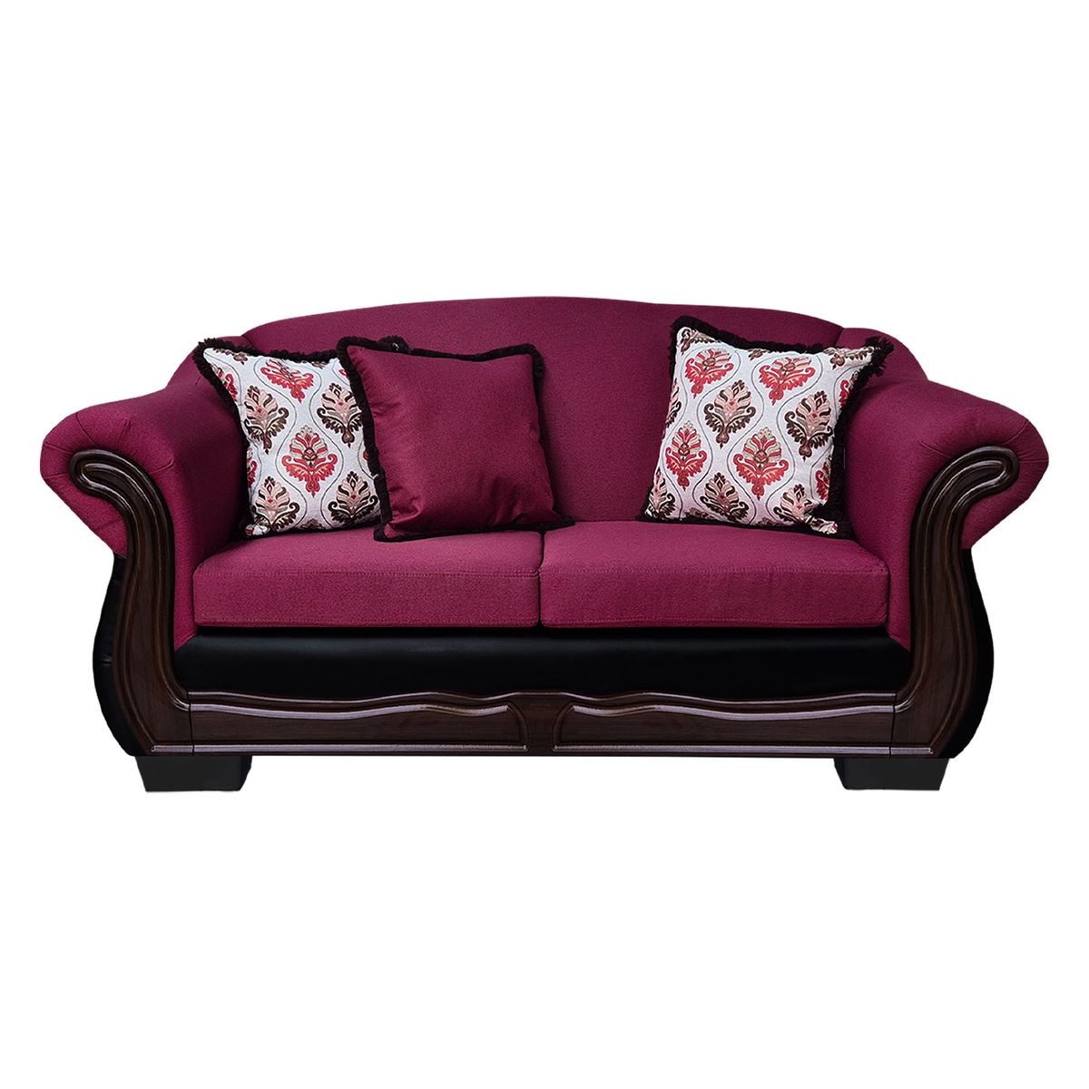 AMERICA DECORA - Sofá Con Resorte Estructural 3 Cuerpos Búfalo Chenille + PU Guinda