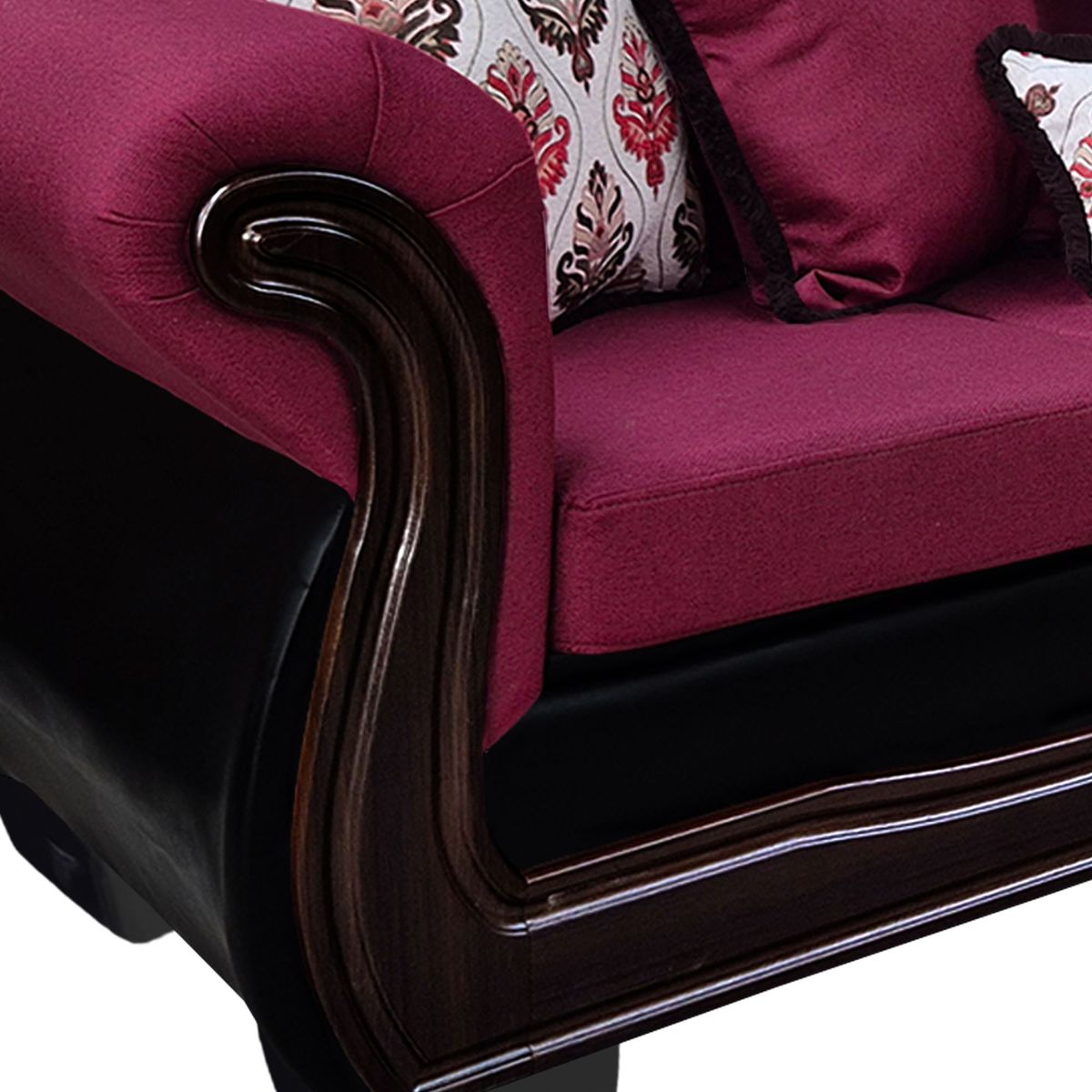 AMERICA DECORA - Sofá Con Resorte Estructural 3 Cuerpos Búfalo Chenille + PU Guinda