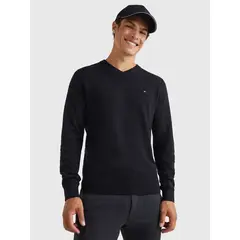 TOMMY HILFIGER - Sweater Básico Signature BDS V-Neck Negro