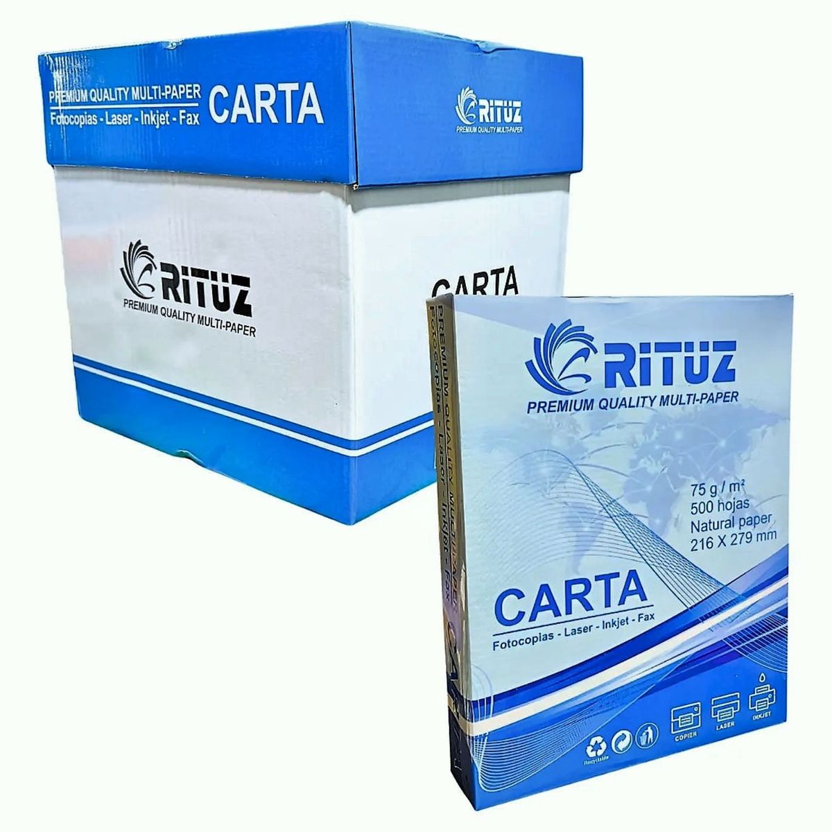 Pack Caja De 5 Resmas Carta 75 g RITUZ X 500 Hojas, marca GENERICO - Foto Principal