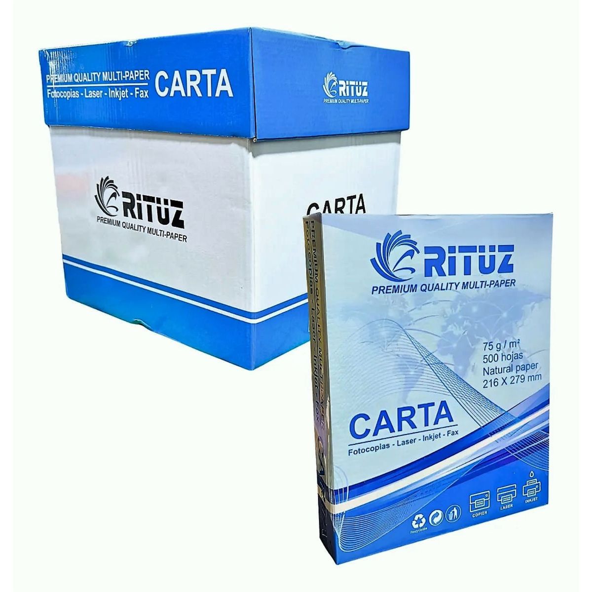 Pack Caja De 5 Resmas Carta 75 g RITUZ X 500 Hojas, marca GENERICO - Foto Principal