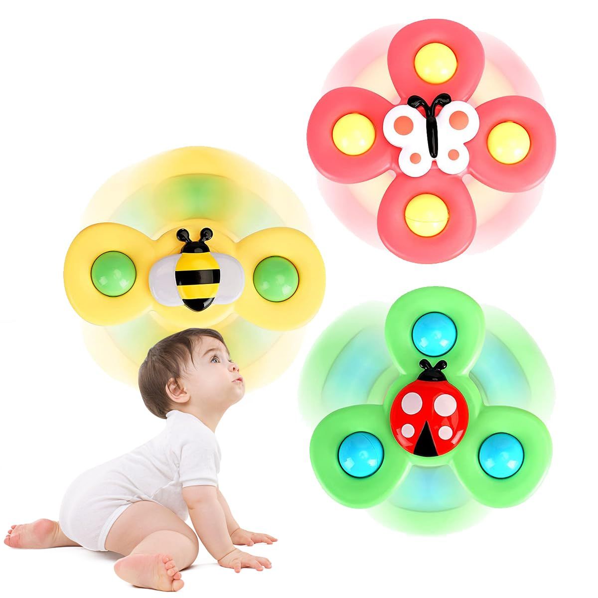 VATYERTY - 3 juguetes giratorios con ventosa, juguetes sensoriales novedosos