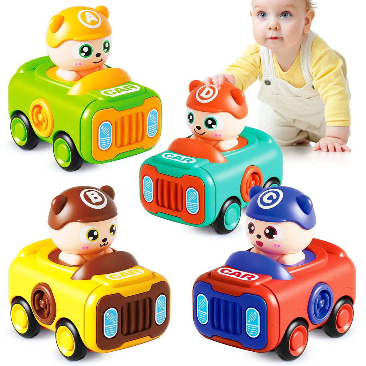 VATYERTY - Coches de juguete para bebés de 1 a 3 años 4 coches de empuje