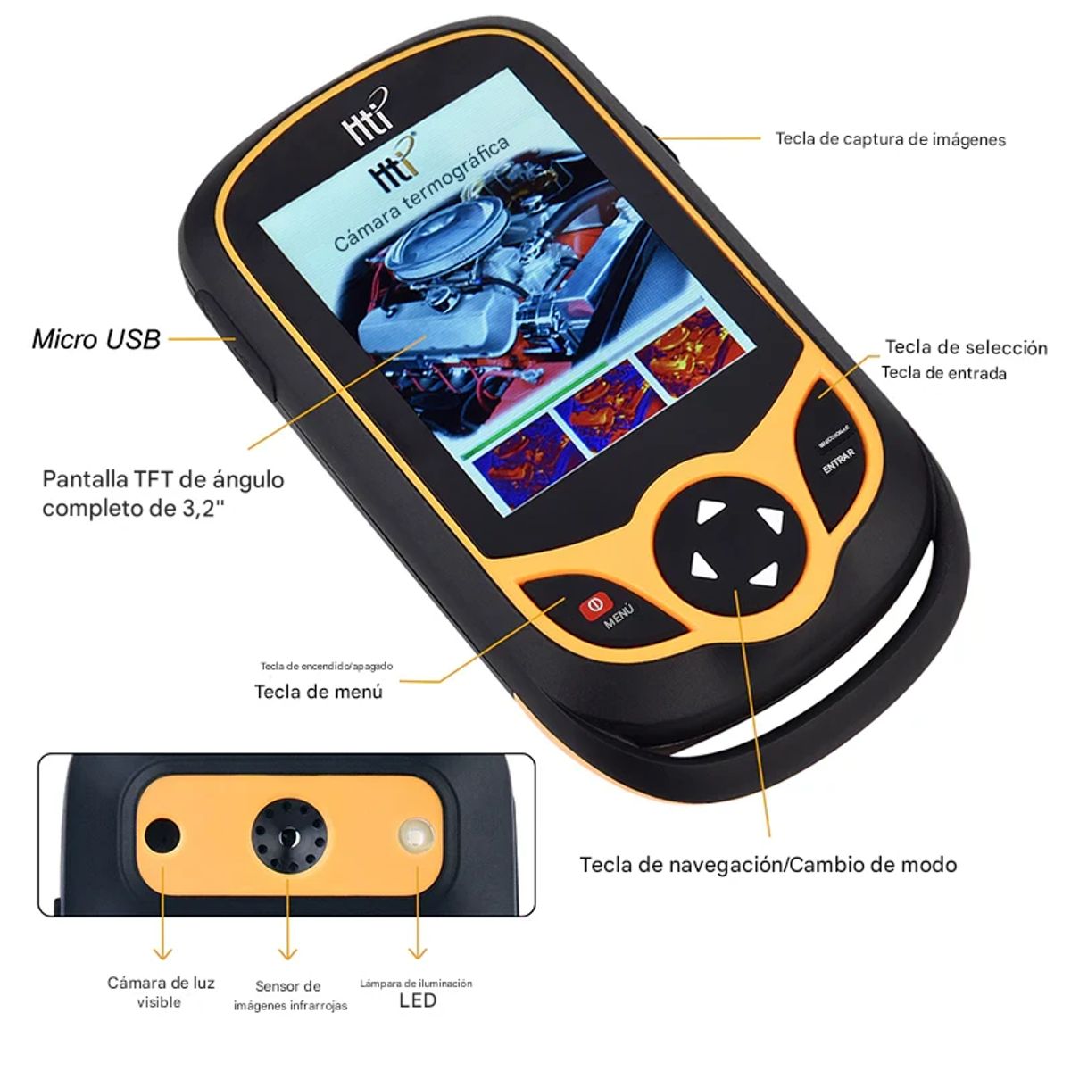HTI - HTI HT-A2+ Cámara Termográfica 256x192 con Pantalla Táctil 32