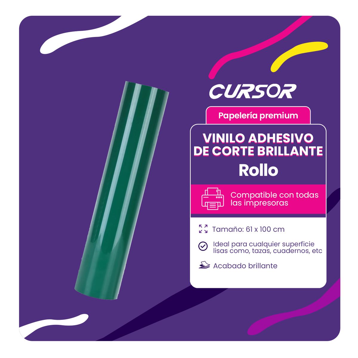 CURSOR - Vinilos Adhesivos De Corte Brillante Imprimible 61 Cms X Mts