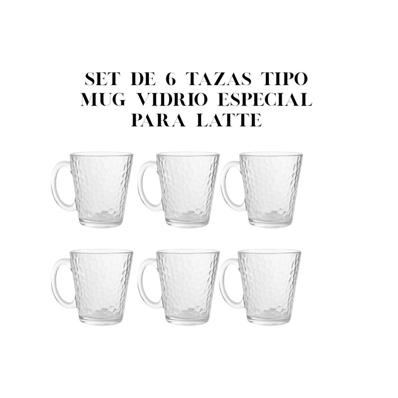 GENERICO - Set 6 Tazas/mug Latte Vidrio Tallado 290 Ml Deli Glass