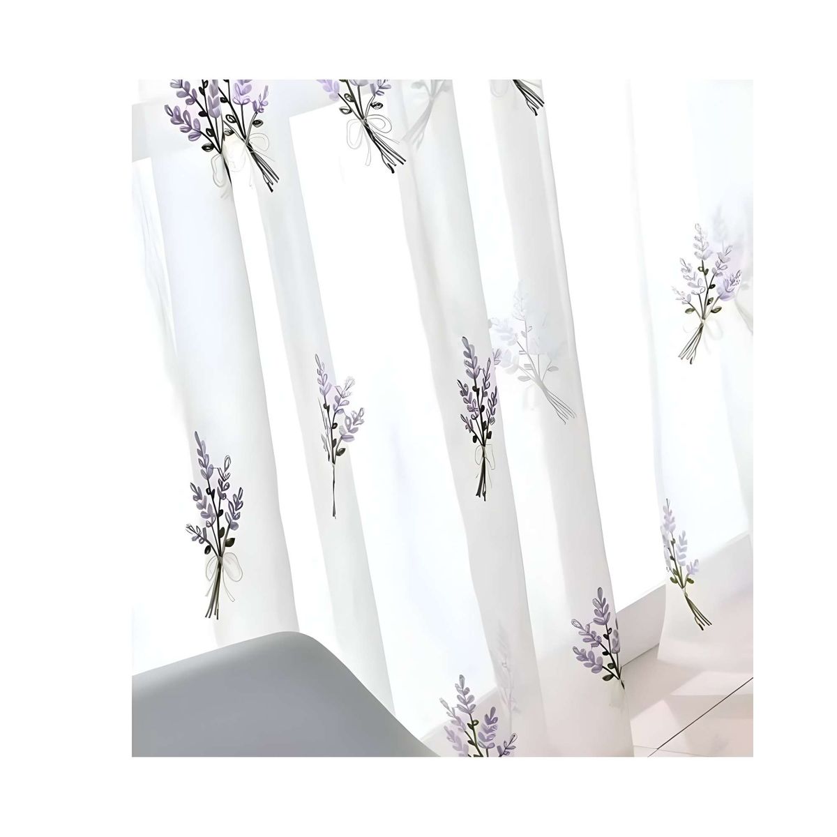 GENERICO - VISILLOS BORDADOS LAVANDA 140x230 Cm 2 PAÑOS