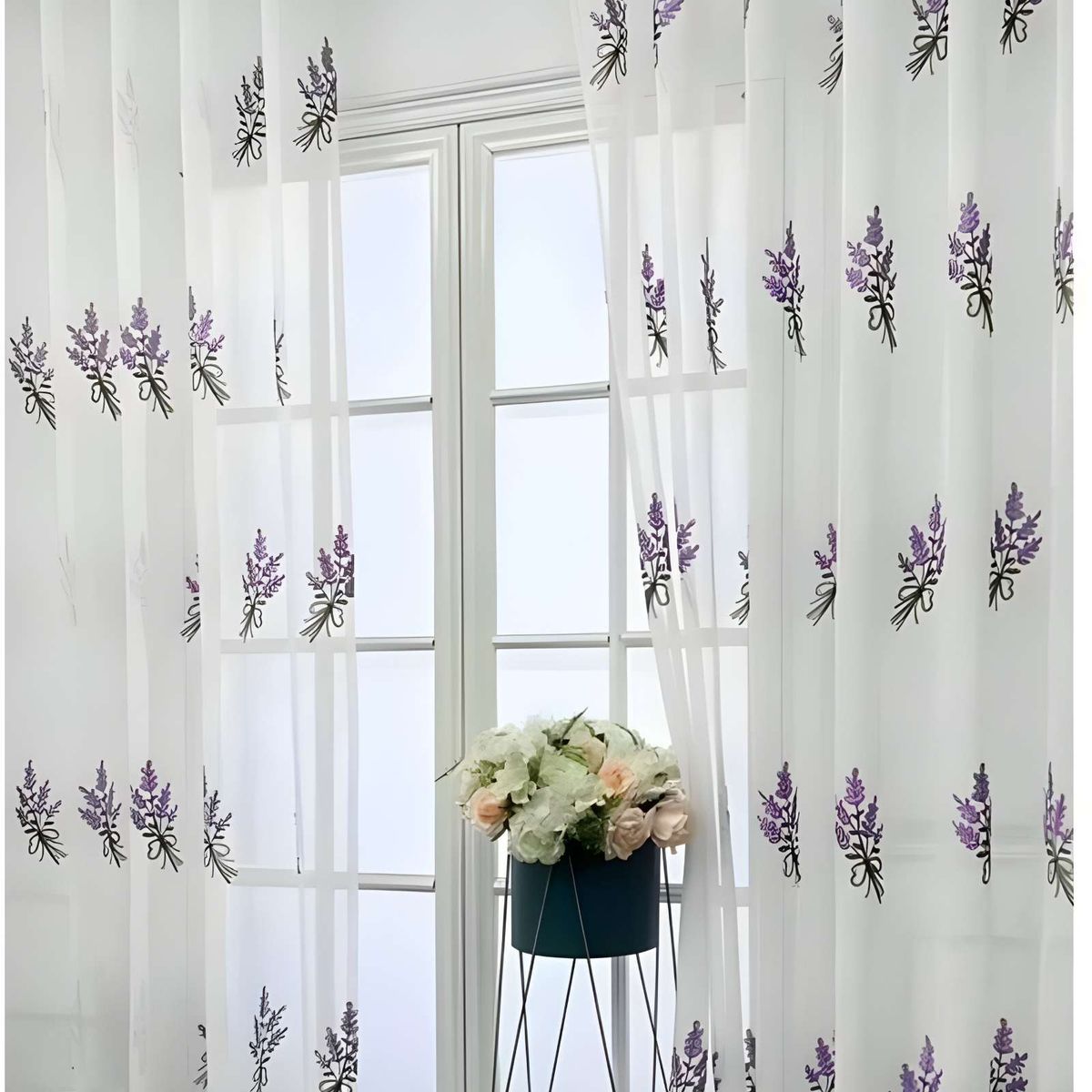 GENERICO - VISILLOS BORDADOS LAVANDA 140x230 Cm 2 PAÑOS