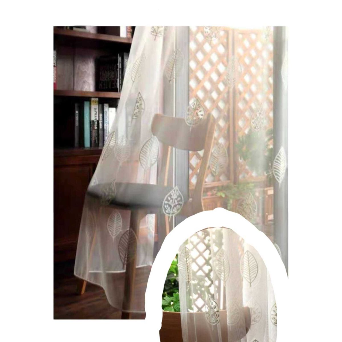 GENERICO - VISILLOS BORDADOS HOJAS BLANCAS 140x230 Cm 2 PAÑOS