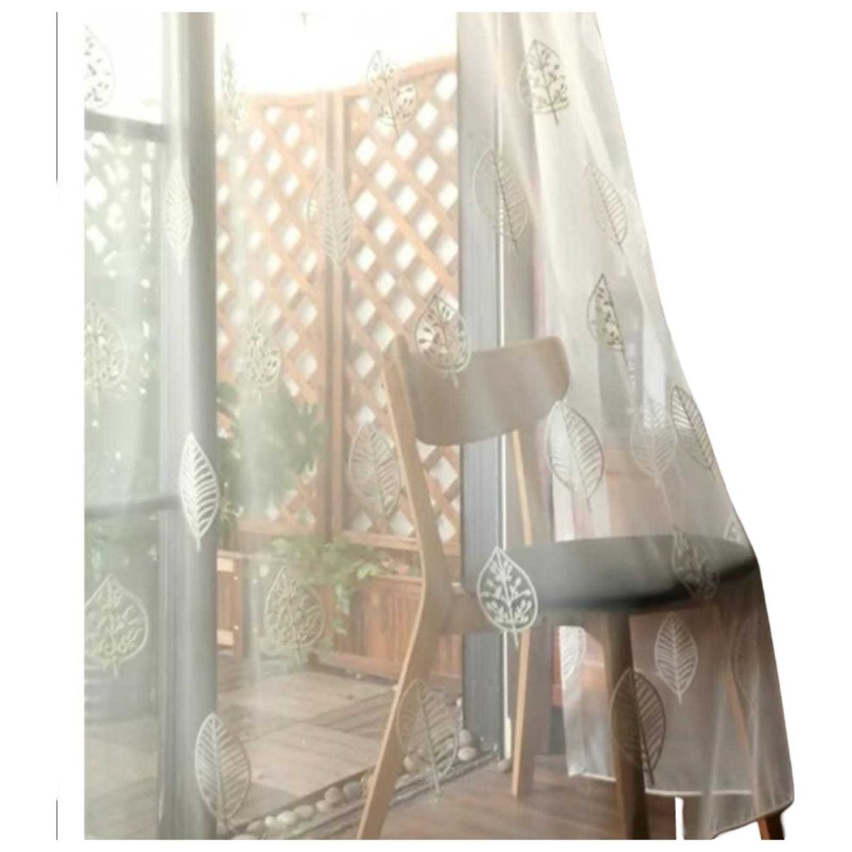 GENERICO - VISILLOS BORDADOS HOJAS BLANCAS 140x230 Cm 2 PAÑOS