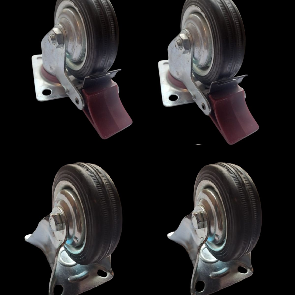 SANPLAST - Ruedas Sanplast 75mm 160kg. 4 Unids Todo Terreno 2 fija y 2 Con Freno