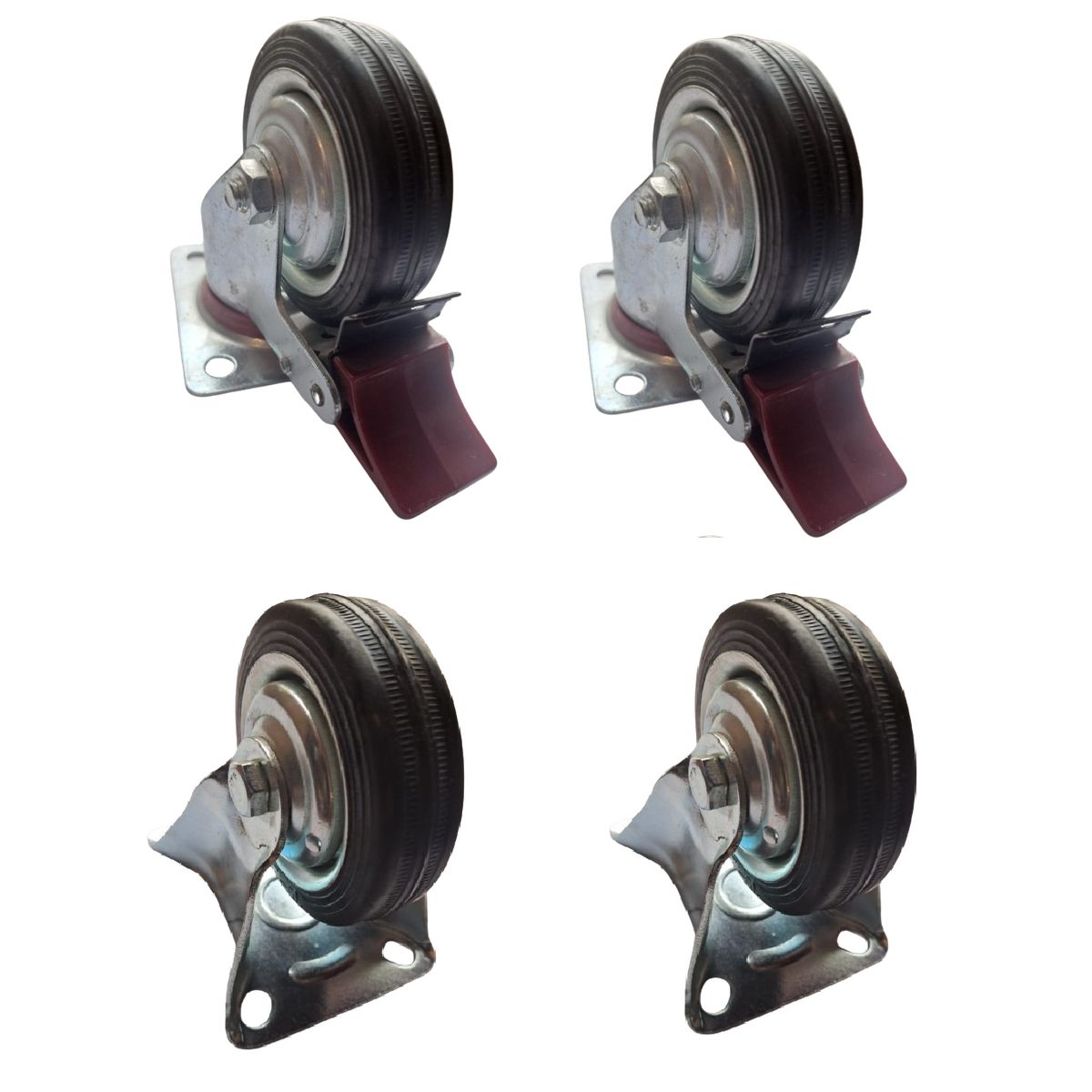 SANPLAST - Ruedas Sanplast 75mm 160kg. 4 Unids Todo Terreno 2 fija y 2 Con Freno