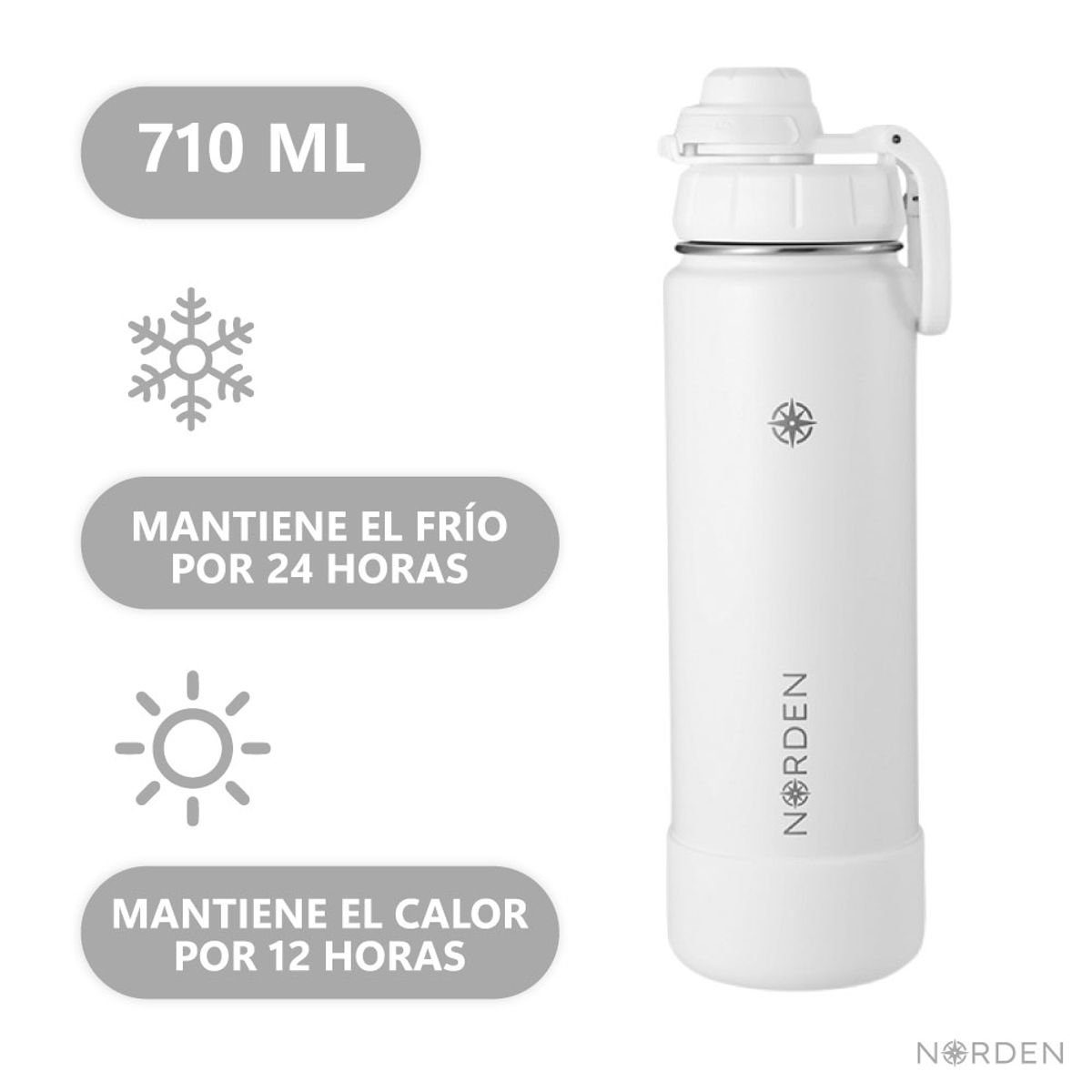 NORDEN - Termo Botella Térmica Agua Acero Inoxidable 710ml Blanco