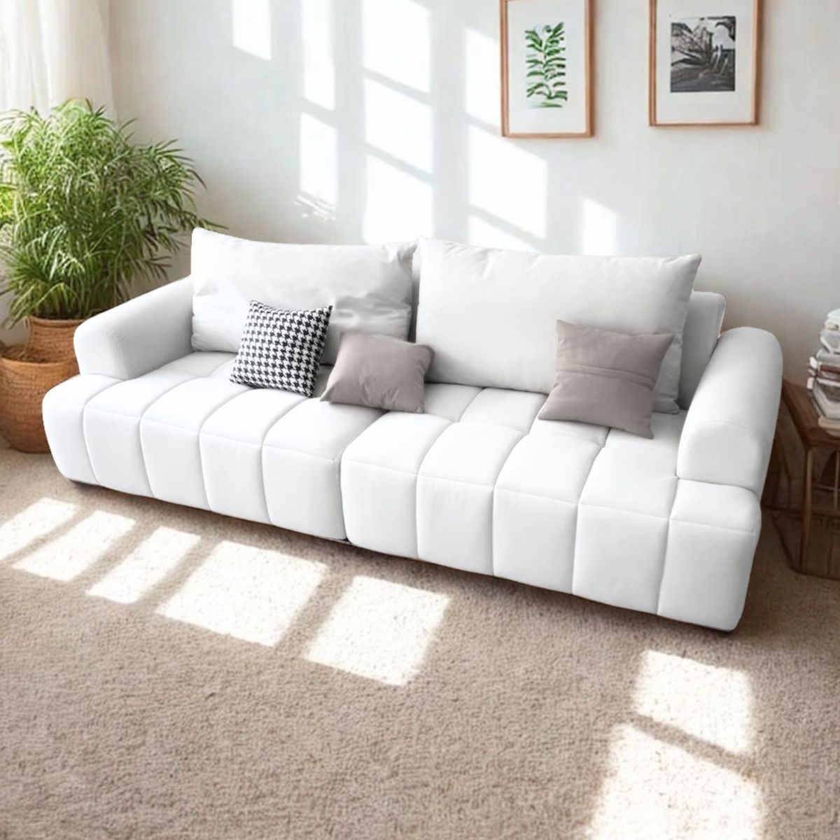SANTU HOME & DECO - Sofa Seccional Moderno Blanco Lounge 208cm