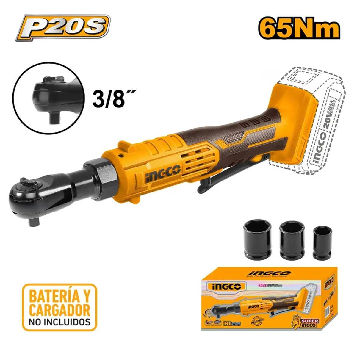 INGCO - Llave Chicharra Inalambrica Ingco 20v 3/8 65 Nm Cdrli2060151