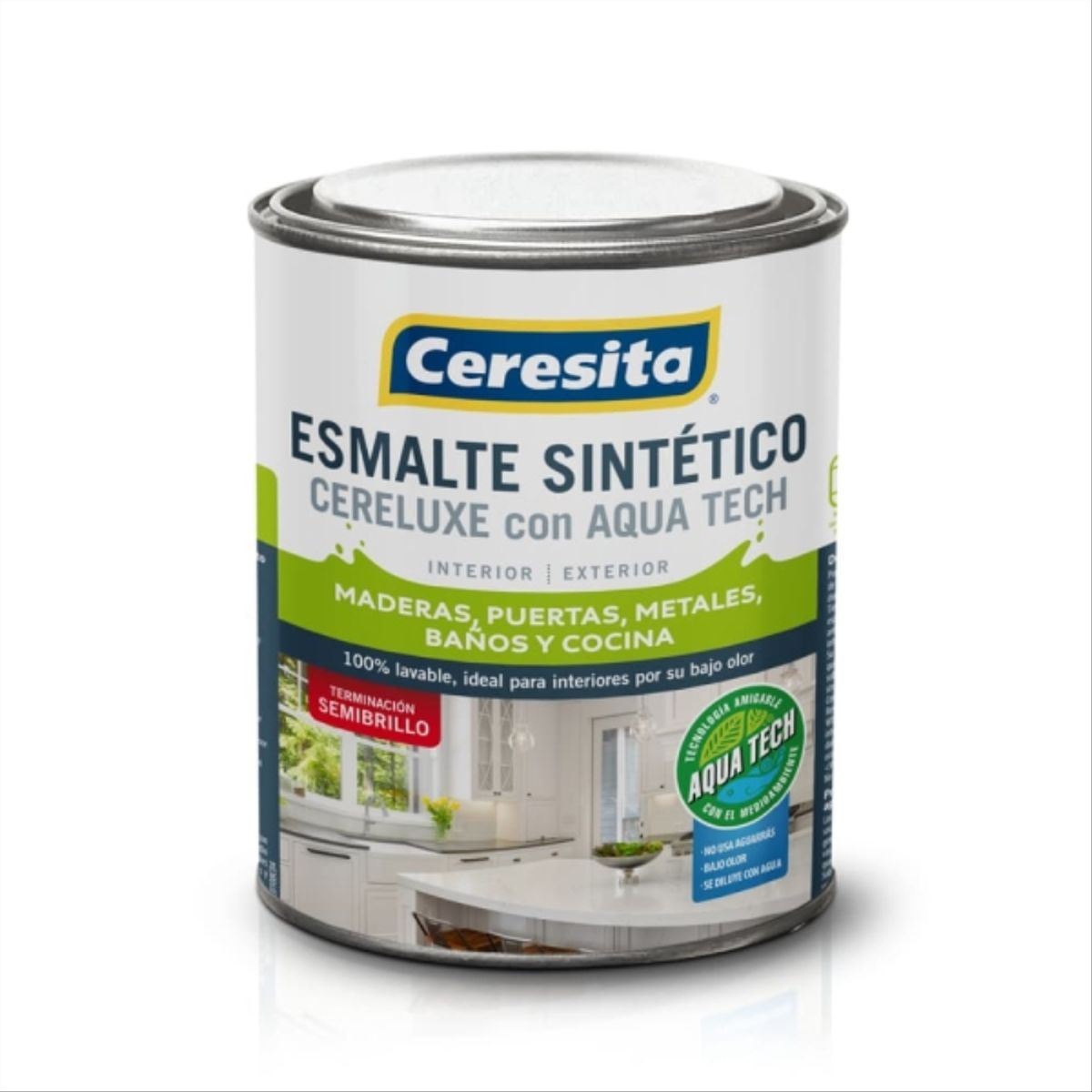 CERESITA - Esmalte sintético cereluxe Aqua Tech semibrillo blanco 1/4 gal