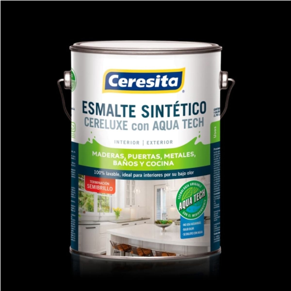 CERESITA - Esmalte sintético Cereluxe Aqua Tech semibrillo negro 1 gal
