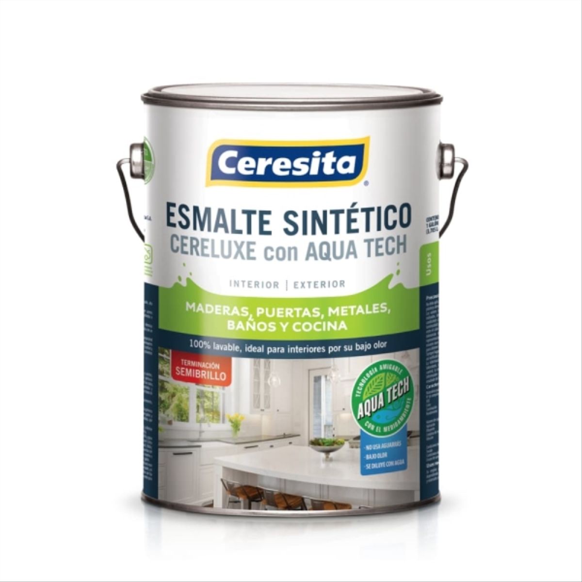 CERESITA - Esmalte sintético Cereluxe Aqua Tech semibrillo café moro 1 gal