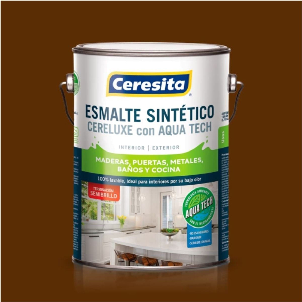 CERESITA - Esmalte sintético Cereluxe Aqua Tech semibrillo café moro 1 gal