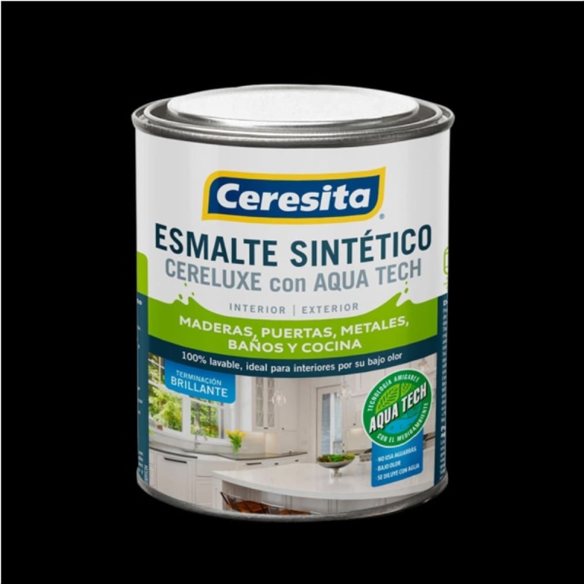 CERESITA - Esmalte sintético Cereluxe Aqua Tech brillante negro 1/4 gal