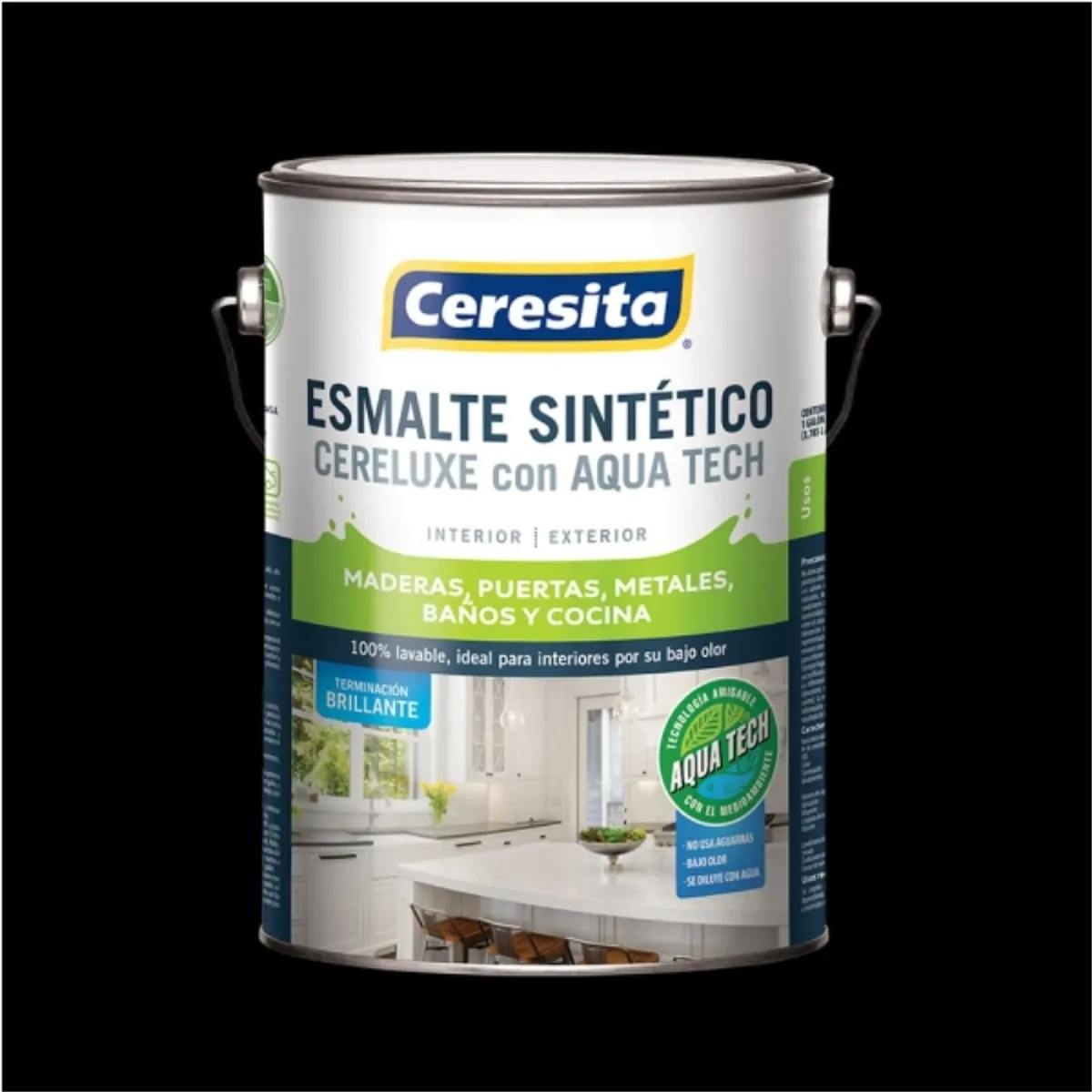 CERESITA - Esmalte sintético Cereluxe Aqua Tech brillante negro 1 gal