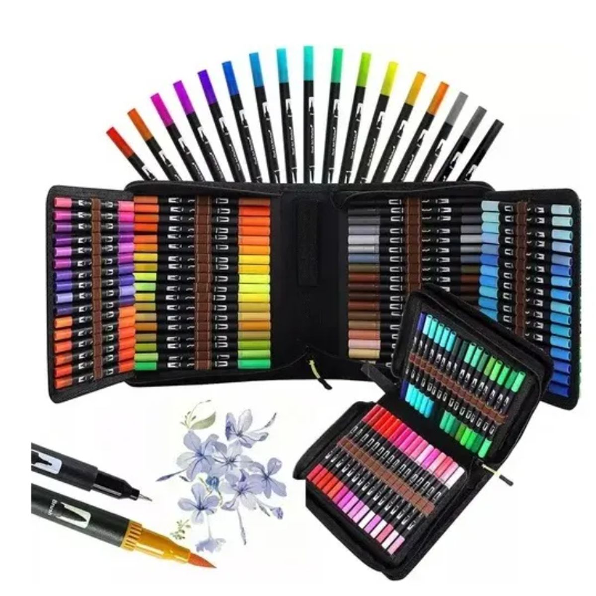 GENERICO - Estuche 100 Marcadores Doble Punta Plumón Pincel